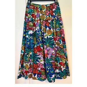 Vintage 70’s colorful topical teal orange Mexican boho maxi skirt medium large